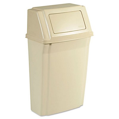 Rubbermaid Commercial Slim Jim Wall-Mounted Container, 15 gal, Plastic, Beige