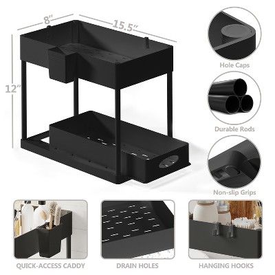 Black 2-Tier Under Sink Organizer with Sliding Drawer
