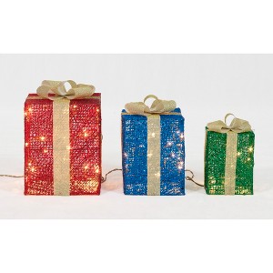 Everstar Set Of 3  Glittering Thread Gift Box Sculpture, Red - 1 of 4