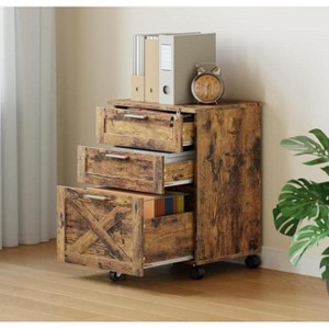 3-Drawer File Cabinet with Lock, Mobile Wood Filing Cabinet on Wheels for Letter/A4/Legal Files, Home Office Storage - 1 of 1