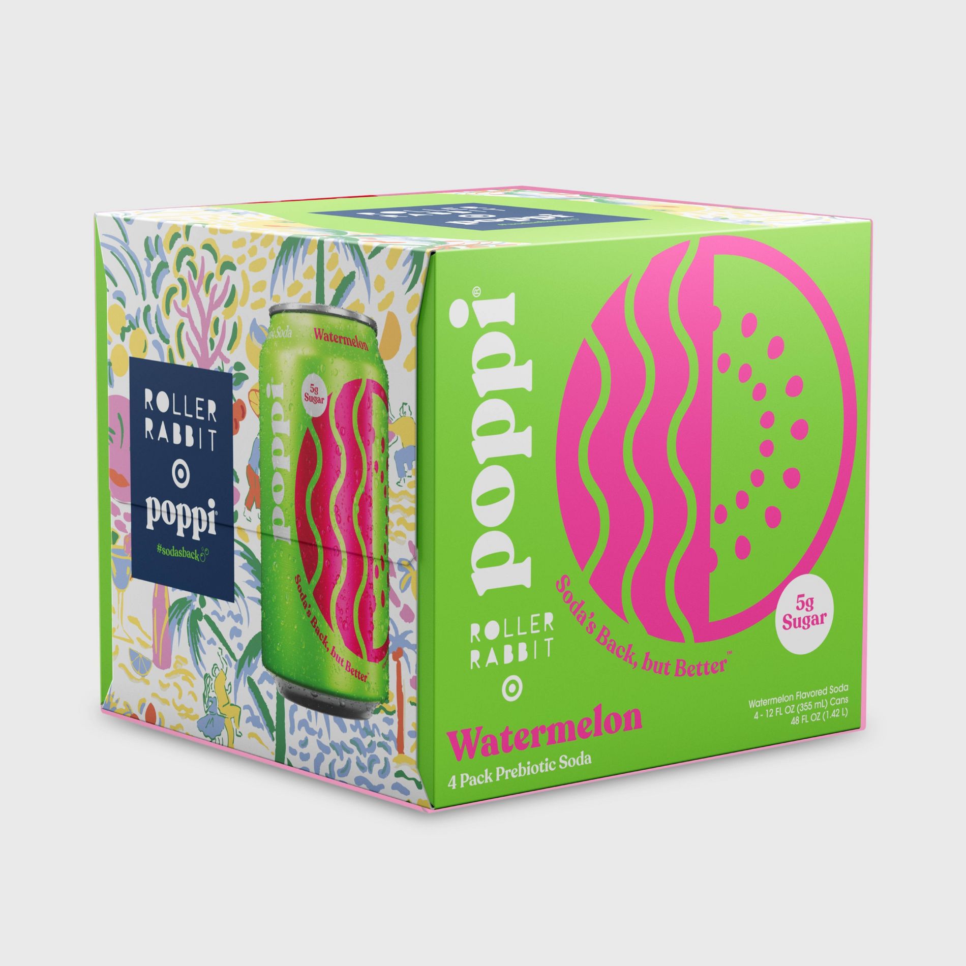 Poppi Watermelon Soda Prebiotic Beverage - 4pk/48 fl oz Cans - Roller Rabbit x Target