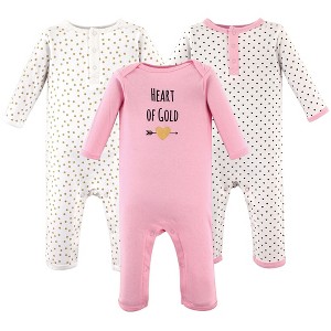 Hudson Baby Infant Girl Cotton Coveralls 3pk, Heart - 1 of 4