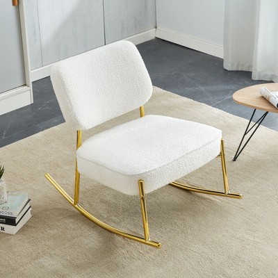 CAVINAS Bean Bag sofa Lazy Sofa, Suede Material Cushioned Rocking Chair, Cushioned Seat, White Rocking Chair with Backrest and Golden Metal Legs