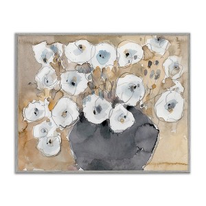 Stupell Industries Abstract White Blossom Bouquet Neutral Grey Brown Framed Giclee Art - 1 of 4