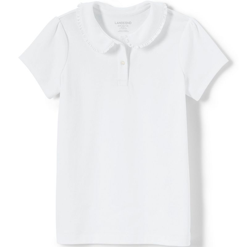 Lands' End Kids Short Sleeve Ruffled Peter Pan Collar Knit Shirt, 1 of 6