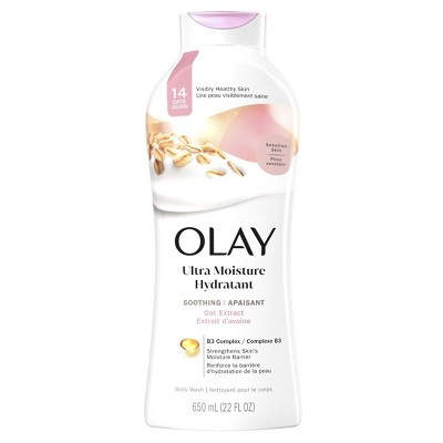Olay Ultra Moisture Soothing Body Wash with Oat Extract, 22 fl oz, Moisturizing Body Wash for Sensitive Skin
