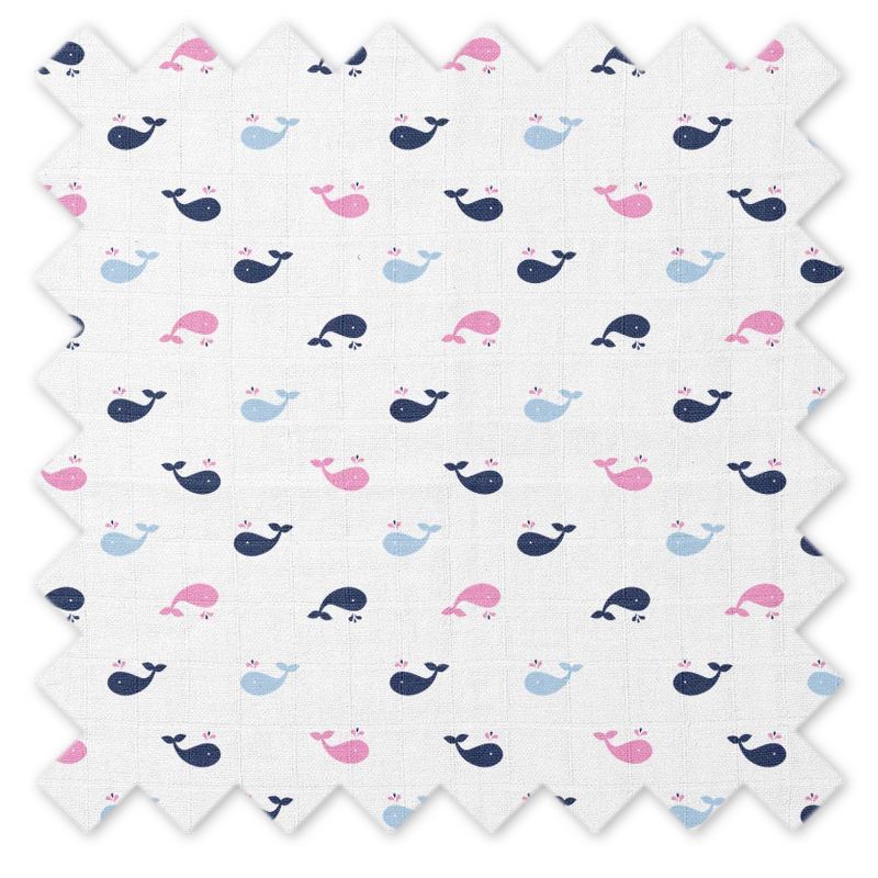 Bacati - Little Sailor Pink Blue Girls Boats/Whales Muslin 4 pc set of Bibs & Burp Cloths Set, 5 of 6