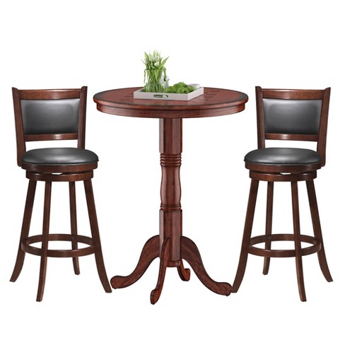 Costway 3pcs Pub Table Set 30 Round, Round Bar Height Table And Chairs Set