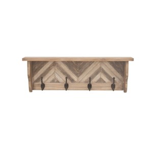 Wood 1 Shelf and 4 Hangers Wall Hook Brown - Olivia & May: Vintage Style, Keyhole Back, No Assembly Required - 1 of 4