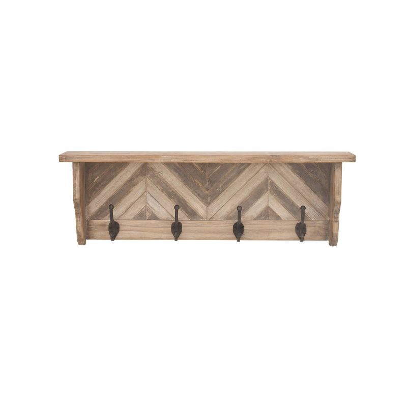 Wood 1 Shelf and 4 Hangers Wall Hook Brown - Olivia &#38; May, 1 of 5