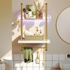Bestier 2-Tier Floating Shelves for Wall with LED Light 15" x 23" Wall-Mounted Wood Shelves with 6 S-Hooks, White Marble - 3 of 4
