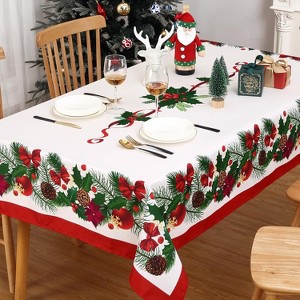 Washable Christmas Tablecloth with Holly Berry & Flower Pattern, Large Waterproof Holiday Table Cover, Indoor Outdoor Dining Table Decor - 1 of 4
