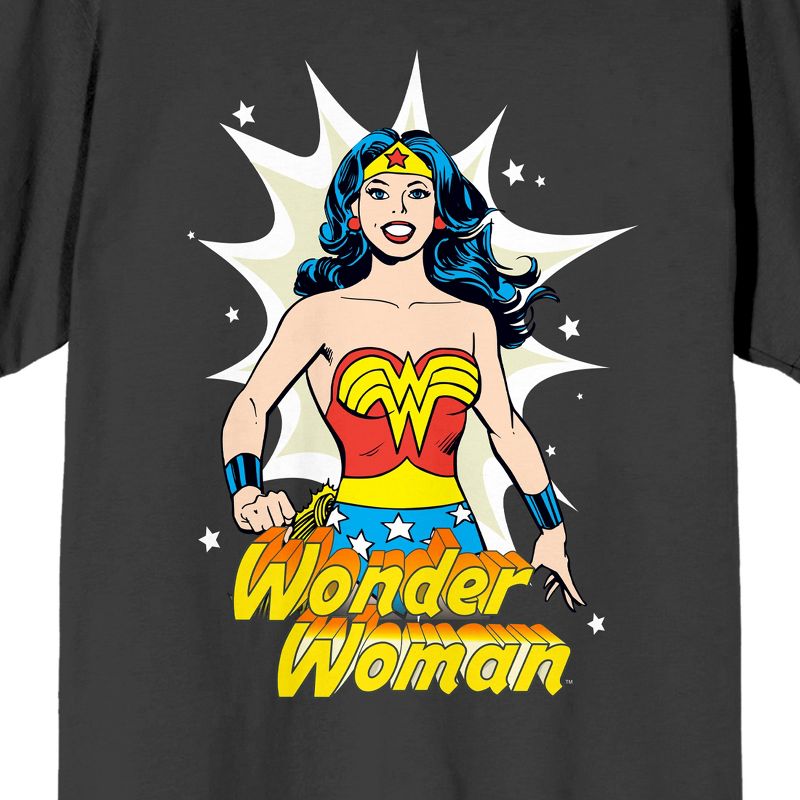 Wonder Woman Character and Title Logo Comic Book Art Men's Charcoal Gray Graphic Tee, 2 of 4