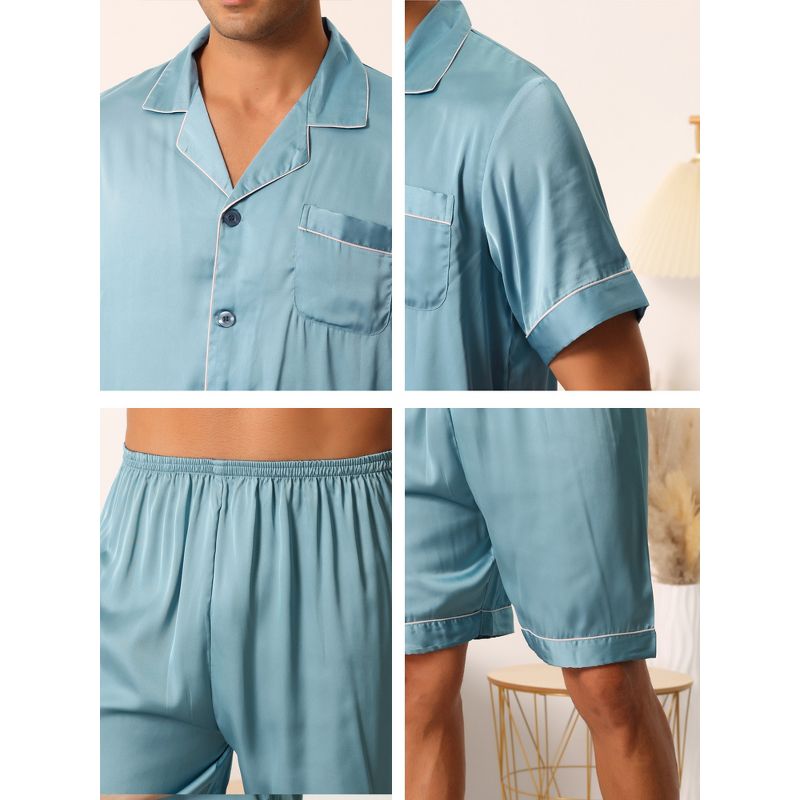 cheibear Men Satin Button Down Pajama Sets Short Sleeve Shirt and Shorts Sleepwear, 5 of 7