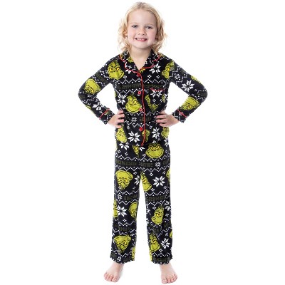 Dr. Seuss GRINCH Who Stole Christmas Unisex Toddler Fair Isle Soft Polyester 2 Piece Pajama Set (4T) Black