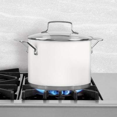 Matte White 6 Qt Stainless Steel Stockpot with Glass Lid
