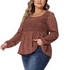 Agnes Orinda Women's Plus Size Long Sleeve Smock Waist Square Neck Floral Peplum Blouses - 2 of 4