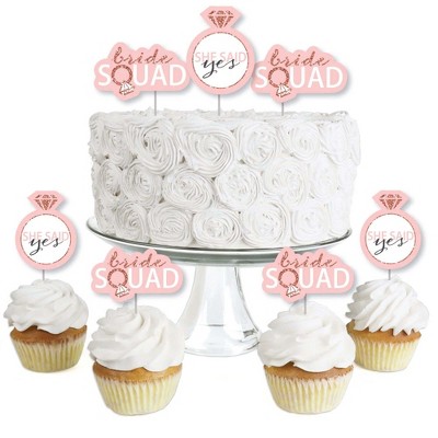 Big Dot of Happiness Bride Squad - Dessert Cupcake Toppers - Rose Gold Bridal Shower or Bachelorette Party Clear Treat Picks - Set of 24