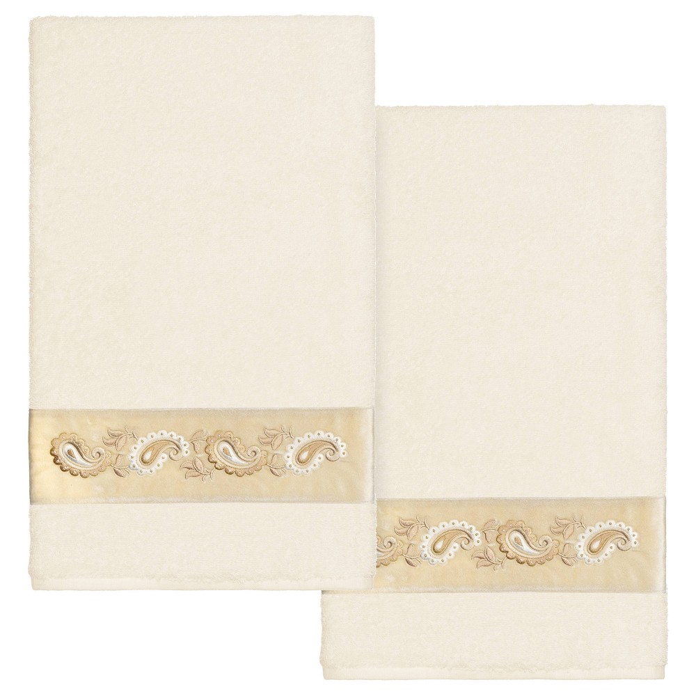 Photos - Towel 2pc Mackenzie Design Embellished Bath  Set Cream - Linum Home Textile