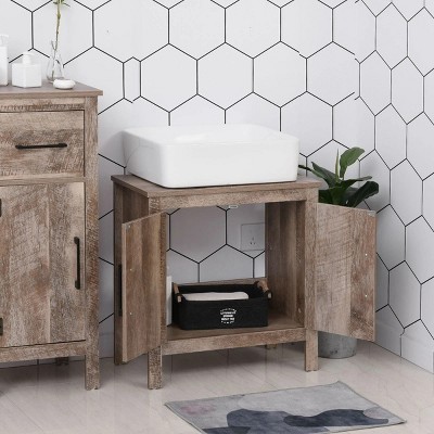 phiestina 11.75" W Barnwood Bathroom Vanity Cabinet, Double Door, Under Sink Storage, U-Shaped Cut-Out, Water-Resistant Particleboard