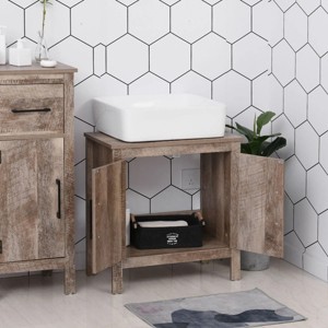 phiestina 11.75" W Barnwood Bathroom Vanity Cabinet, Double Door, Under Sink Storage, U-Shaped Cut-Out, Water-Resistant Particleboard - 1 of 4