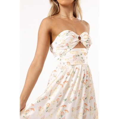 Yellow Floral Strapless Sweetheart Maxi Dress