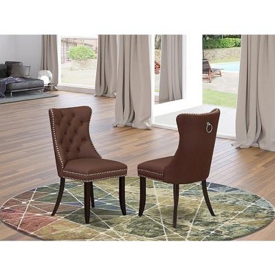 East West Furniture DAP2F23 Dallas Parson Kitchen Chairs - Button Tufted Nailhead Trim Beige Red faux Leather  Dining Chairs, Set of 2, linen white