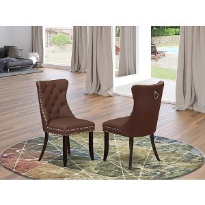 East West Furniture DAP2F23 Dallas Parson Kitchen Chairs - Button Tufted Nailhead Trim Beige Red faux Leather  Dining Chairs, Set of 2, linen white - 1 of 1