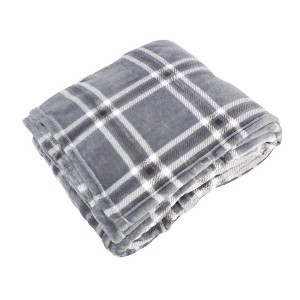 Hudson Home Collection Home Silky Plush Blanket, Gray Charcoal Plaid Fleece - 1 of 2