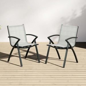 2 Pack Aluminum Outdoor Dining Chairs with Quick-Dry Textilene Mesh, Ergonomic Support, All-Weather Rustproof, Patio & Poolside Use, Commercial Grade - 1 of 4