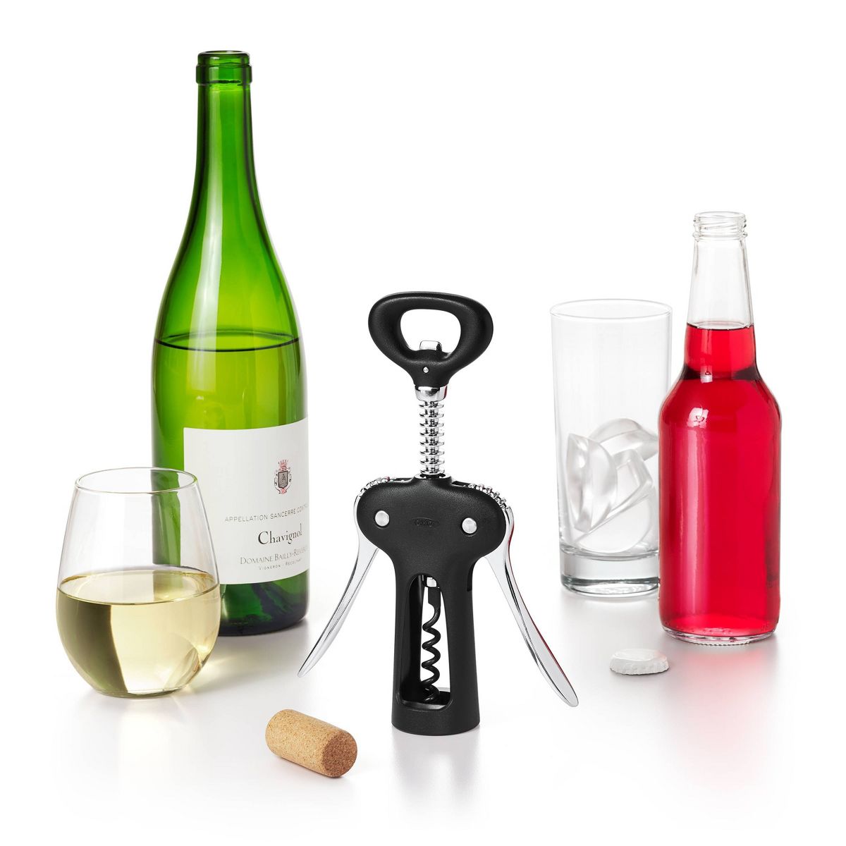 OXO All In One Winged Corkscrew: Manual Zinc Wine Bottle Opener, Hand Wash, Black - thumbnail 3