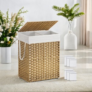 90L Laundry Hamper with Lid Laundry Clothes Hamper with 2 Removable Liner Bags Wicker Double Laundry Basket for Bathroom - 1 of 4