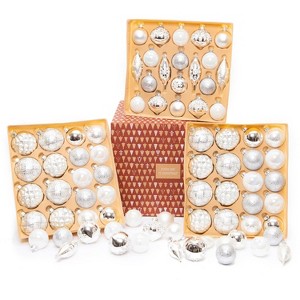Every Day is Christmas 76 Count Glass Christmas Ball Ornaments for Christmas Trees, Elegant Premium Variety Set of Holiday Decorations (Silver) - 1 of 4
