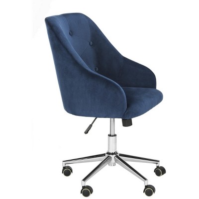 Evelynn Navy Tufted Velvet Swivel Arm Chair with Chrome Legs