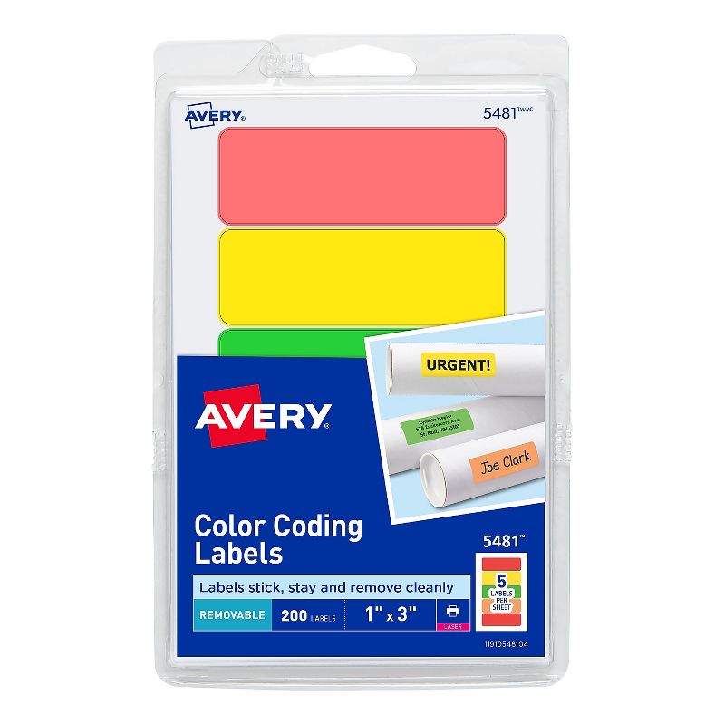 Avery Removable Labels Rectangle 1"x3" Fluorescent Asst. 05481, 1 of 7