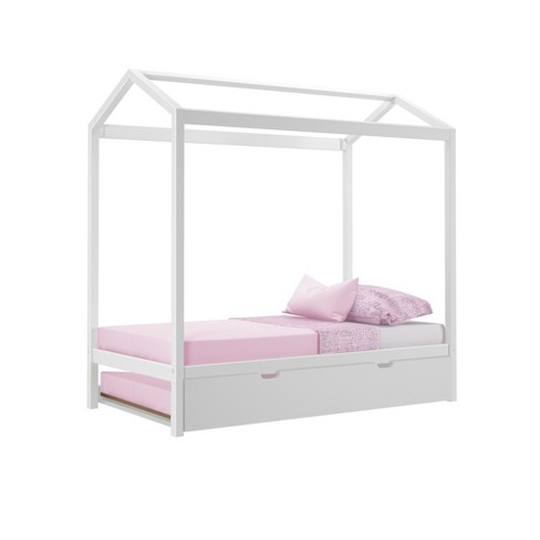 Max Lily Twin House Bed With Trundle, White Twin Size House Bed With Trundle