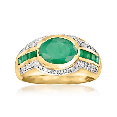 Ross-Simons 2.30 ct. t.w. Emerald and .20 ct. t.w. Diamond Ring in 14kt Yellow Gold