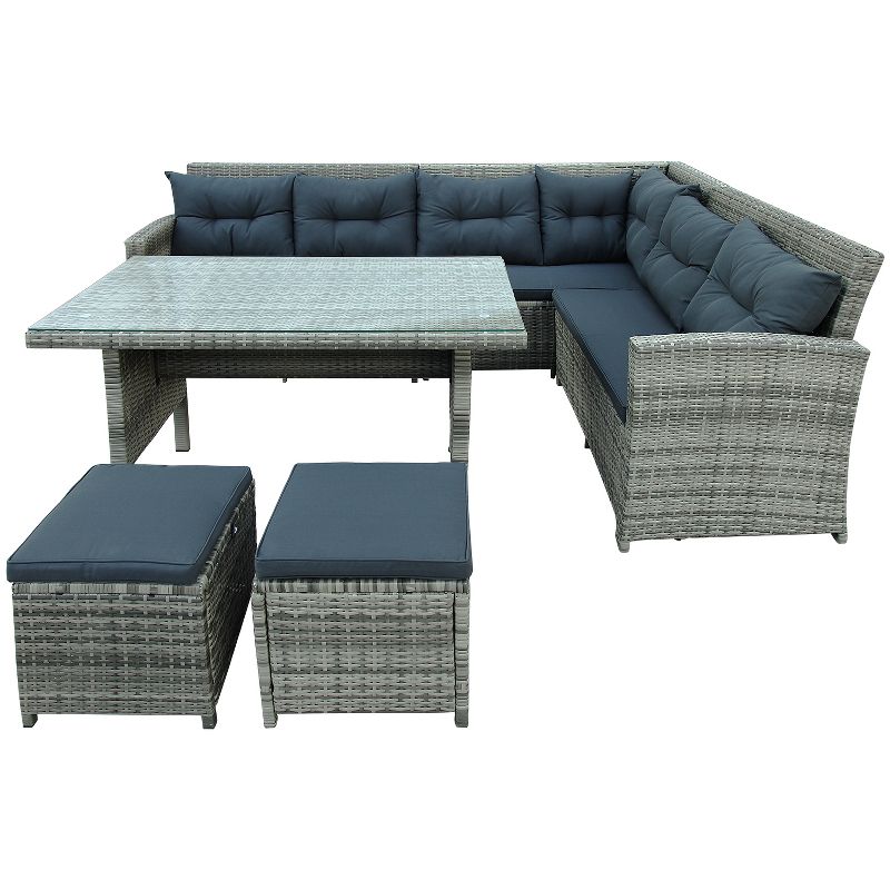 6-Piece Outdoor Patio Sectional Sofa with Glass Table and Ottoman for Pool, Backyard, Lawn - ModernLuxe, 4 of 13
