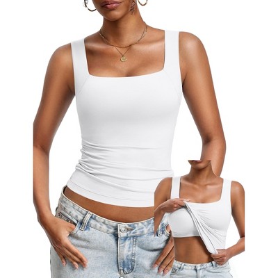 Avidlove Womens Built in Bra Tank Tops Double Lined U Neck Strechy ...