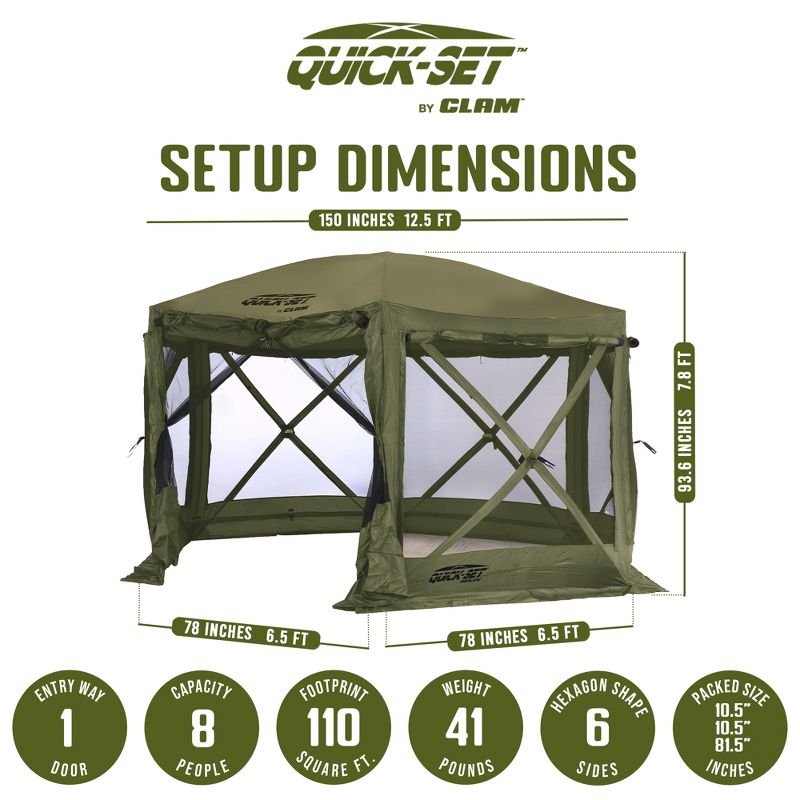 CLAM Quick-Set Pavilion Portable Pop-Up Outdoor Camping Gazebo Screen Tent Sided Canopy Shelter with Ground Stakes & Carry Bag, 3 of 11