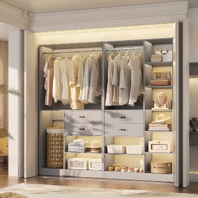 Besiost 80-In Closet System Set with Wood Drawers, Freestanding Closet Organizer with Clothes Rack