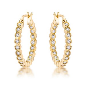 ShineHigh Dotted Clear CZ Round Bezel Hoop Earrings for Women – Mid-Sized 24mm Hoops with Pave CZ in Rose Gold, Gold, or Rhodium-Plated Finish - 1 of 1