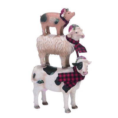 Transpac Resin 10 in. Multicolor Christmas Stacked Farm Animals