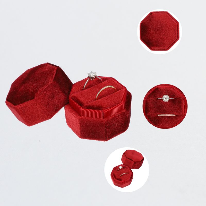 Unique Bargains Octagon Velvet Ring Box 2 Slots for Wedding Ceremony Proposal Engagement Birthday 1 Pc, 3 of 7