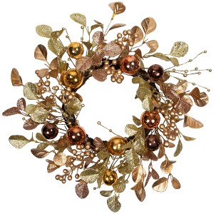 Northlight Ball Ornament Glittered Artificial Christmas Wreath - 24" - Gold and Copper Tone - 1 of 4