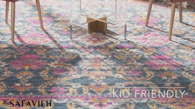 Blue Fuchsia Hand-knotted Synthetic Floral Motif Area Rug