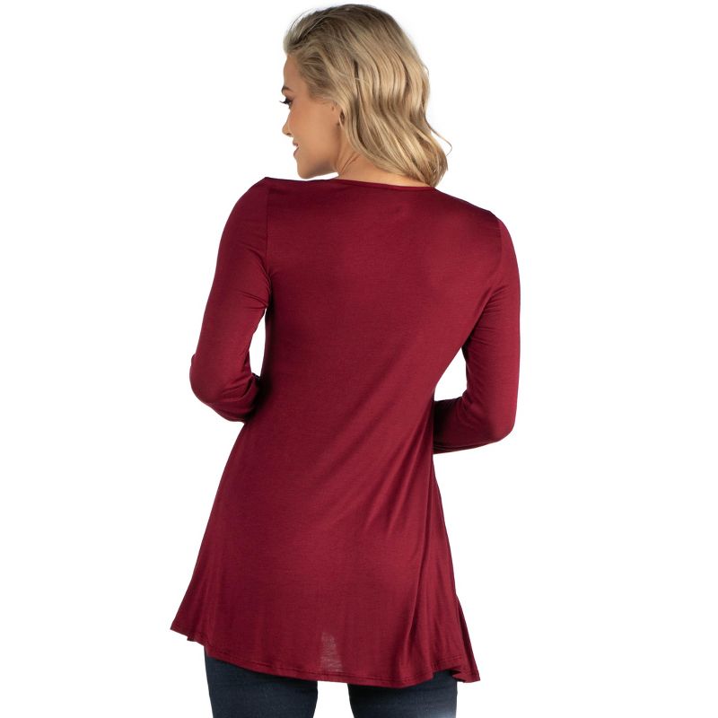24seven Comfort Apparel Womens Long Sleeve Solid Color Swing Style Flared Maternity Tunic Top, 3 of 5