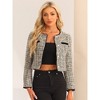 INSPIRE CHIC Women's Elegant Contrast Piping Round Neck Button Front Long Sleeve Tweed Blazer - 3 of 4