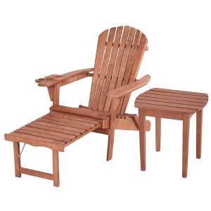 Jiallo Oceanic Collection Adirondack Chaise Lounge Chair Foldable, cup and glass holder, built in ottoman, Set of 1 Lounge chair and 1 end table - 1 of 4