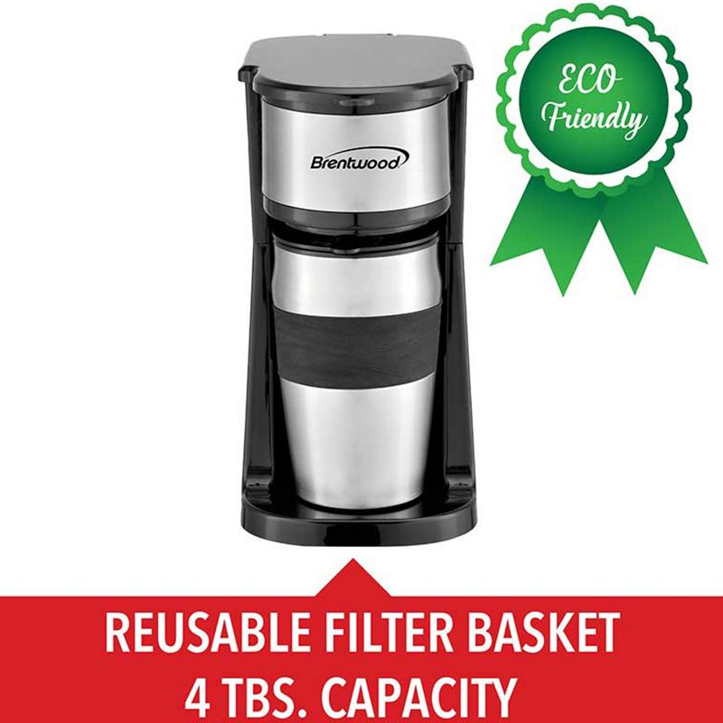 Brentwood Portable Single Serve Coffee Maker with 14oz Travel Mug in Black, 4 of 6